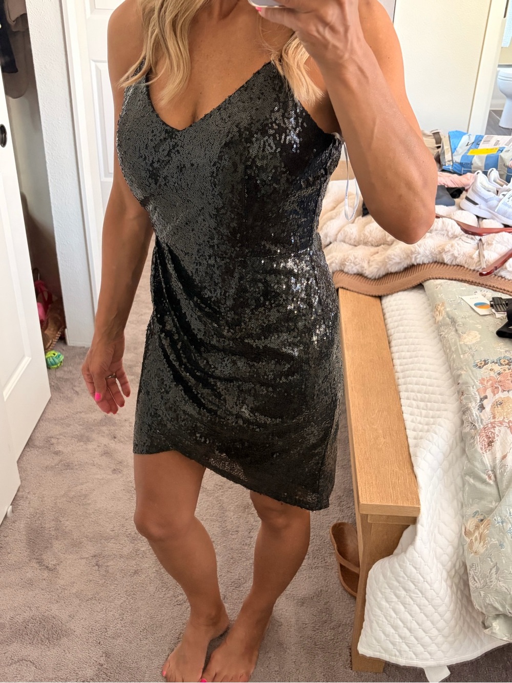 Lulu's Black Sequin V-Neck Mini Dress